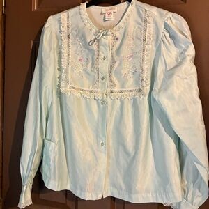 Vintage Light Blue Embroidered Blouse